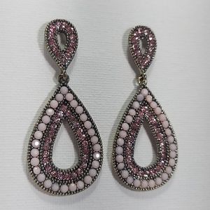 Pink & Gold Large Teardrop Rhinestone Earrings